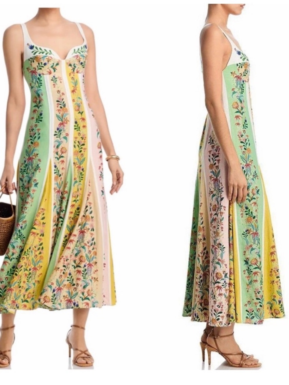 Christian Lacroix linen Floral Paneled Dress in Pastel Green and Yellow
